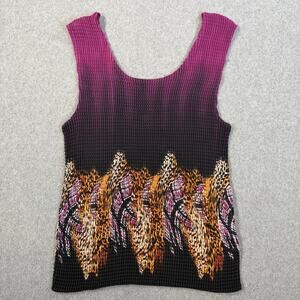 NICOLA Y2k Crinkle Tank Top Women's Large Ombre Stretch Sleeveless Purple Black